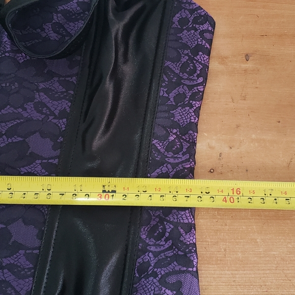 Small Purple Black Lace Print Corset Bustier Waist Trainer with Straps NWOT - Picture 4 of 11
